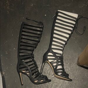 Vince Camuto Black Strappy Knee-High Heels